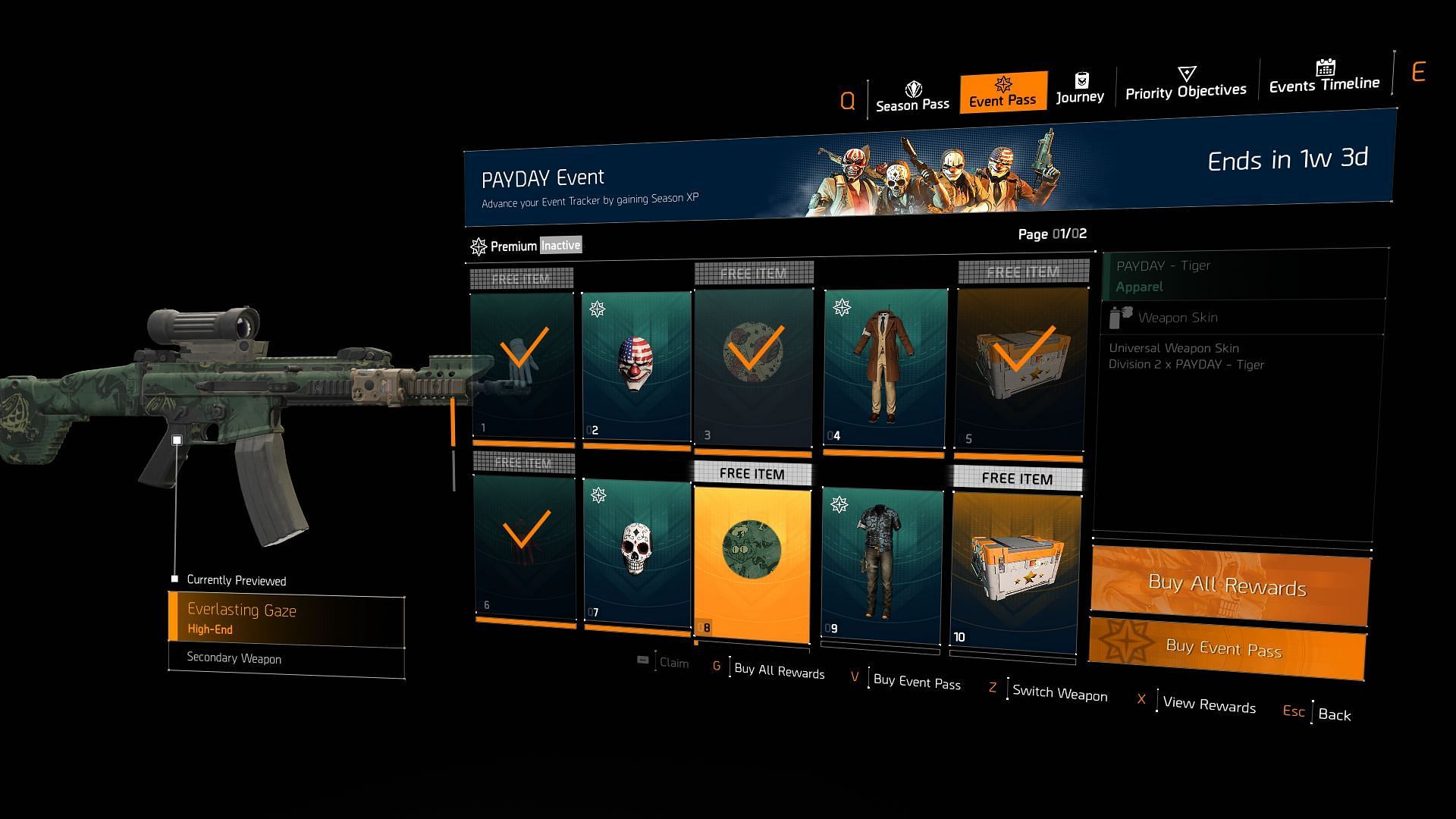 Payday masks in The Division 2 collaboration exclusive season pass (Image via Sportskeeda Gaming || Ubisoft)